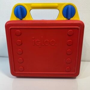 Vintage 90s IGLOO -Kid School Plastic Lunch Box Red Blue Yellow RETRO NO thermos